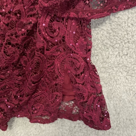 Catherine's maroon flare sleeve lace sequined blouse fancy romantic plus size 0X - Picture 6 of 9